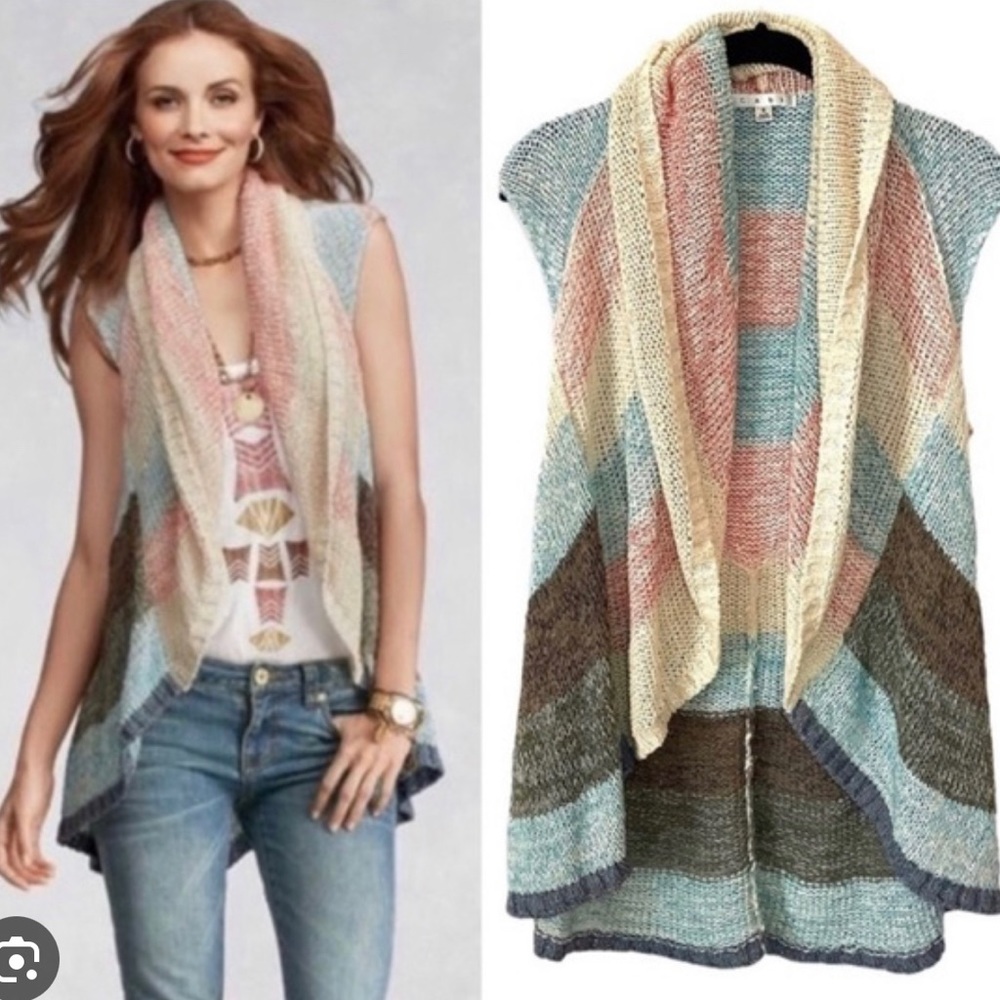 CAbi 216 Sherbet Line Up Circle Sleeveless Sweater Vest Women's Small